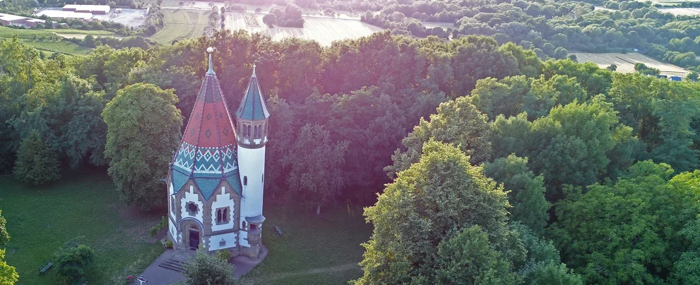 Blick auf Kirche und Bäume