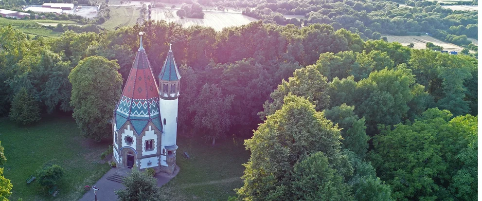 Blick auf Kirche und Bäume