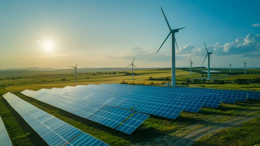 Solar-Panele und Windkrafträder