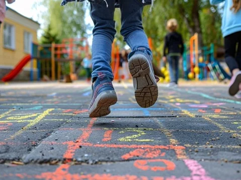 Hüpfende, spielende Kinder