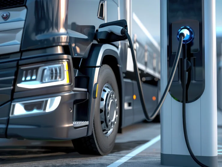 Ein LKW wird mit Strom geladen.